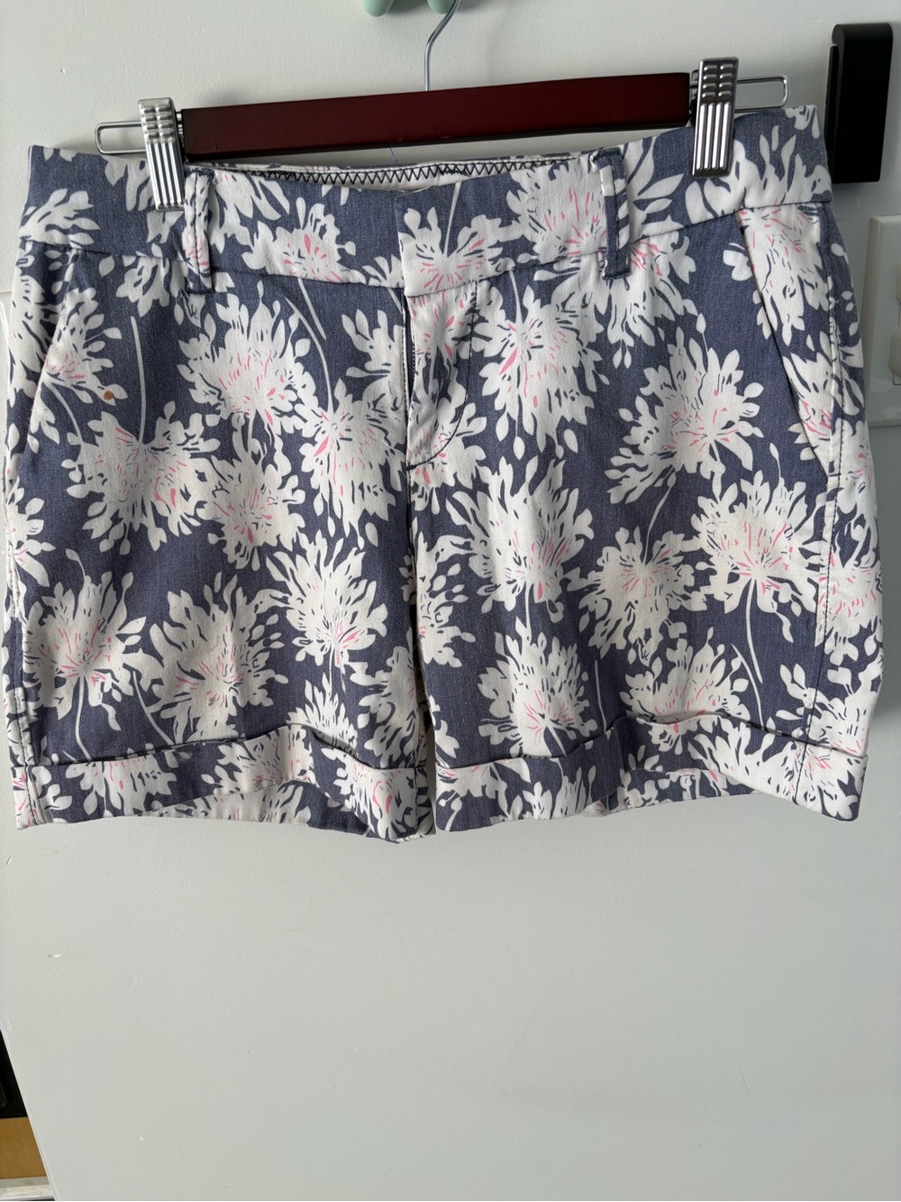 Dear John Navy Floral Print Cotton Blend Shorts Summer Boho Preppy